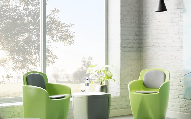 Rokmob® Sessel in Grün mit integrierten Kissen und Beistelltisch