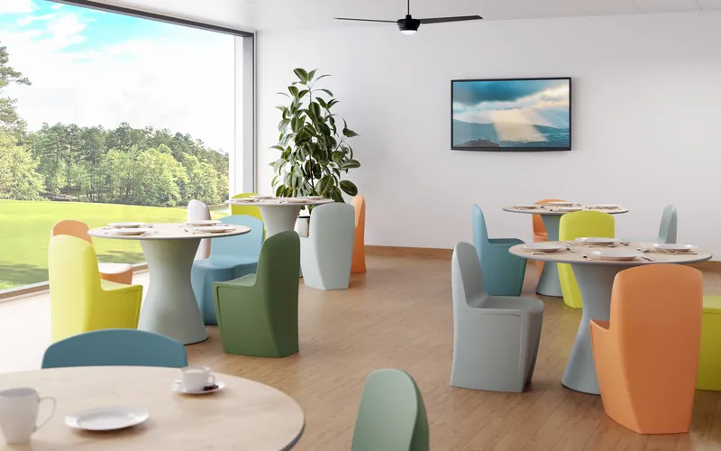 Rokmob® Tische und Stühle in einem Speisesaal